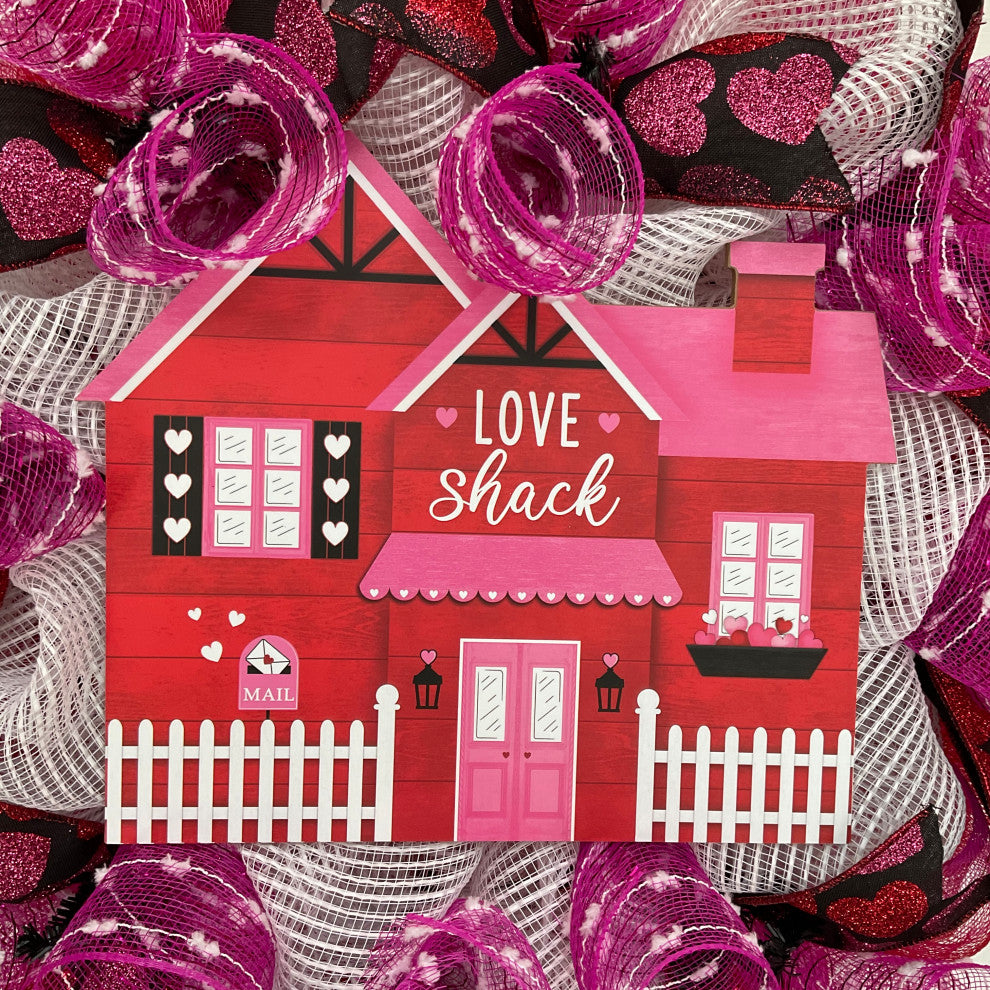 Love Shack Valentines Day Wreath Handmade Deco Mesh