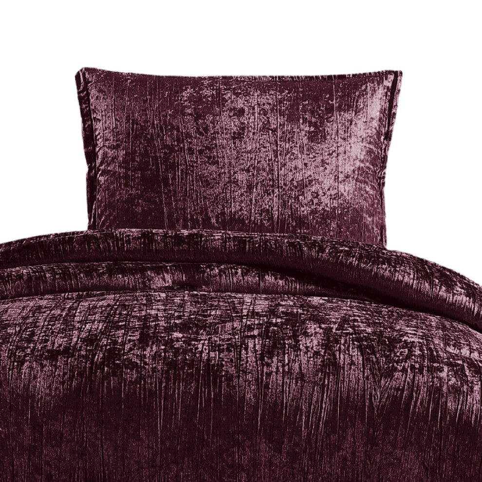 Benzara BM283901 Jay 2 Piece Twin Comforter Set, Purple Polyester Velvet Texture
