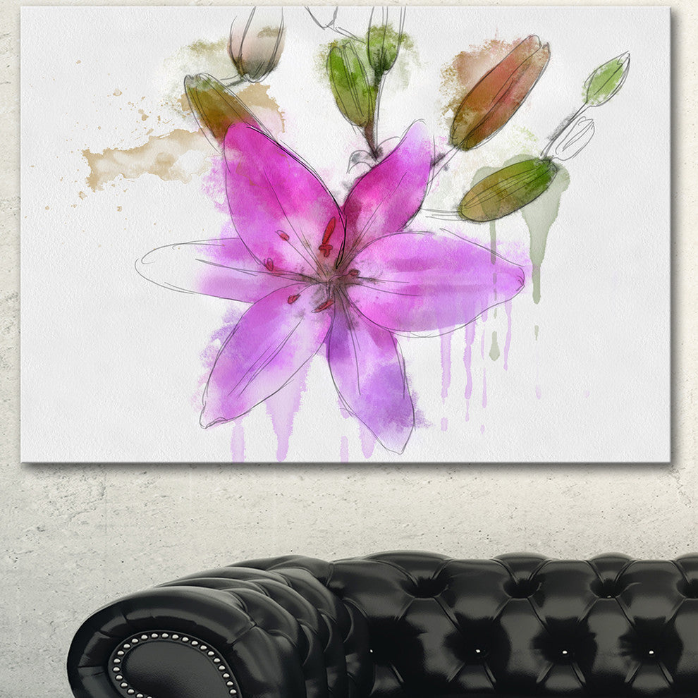 Beautiful Purple Floral Illustration, Floral Canvas Art Print, 40"x30"