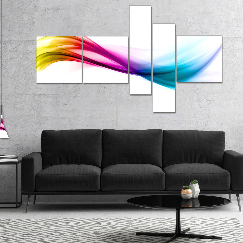 Rainbow Shade Waves, Abstract Canvas art print, 60"x32", 5 panels