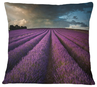 Lavender Field and Dramatic Sky Floral Throw Pillow, 16"x16"