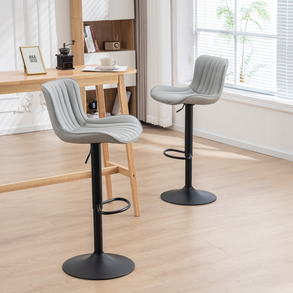 YOUNIKE Set of 2 Leather Bar Stool Adjustable, Swivel, Wingback, Gray