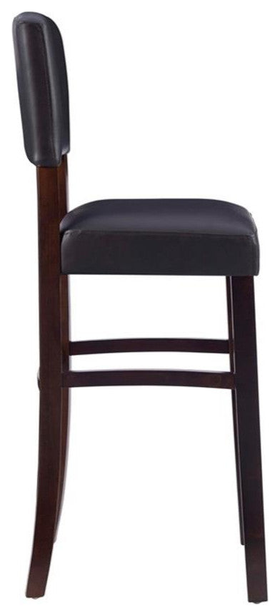 Linon Monaco 30" Upholstered Wood & Faux Leather Bar Stool in Espresso/Brown