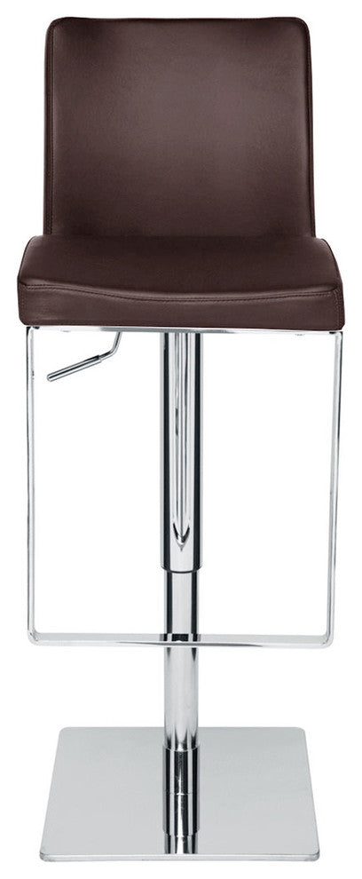 Matteo Adjustable Bar Stool, Top Grain Leather, Brown