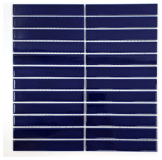 Gio Cobalt Blue Glossy 1" X 6" Stacked Linear Porcelain Mosaic Tile, 55 Sheets