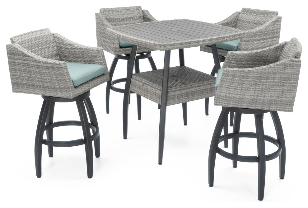 Cannes 5 Piece Aluminum Outdoor Patio Bar Stool Set, Spa Blue