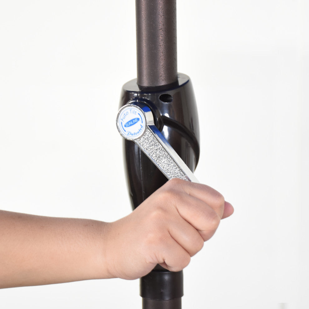 9' Bronze Auto-tilt Crank Lift Aluminum Umbrella, Sunbrella, Spectrum Mist