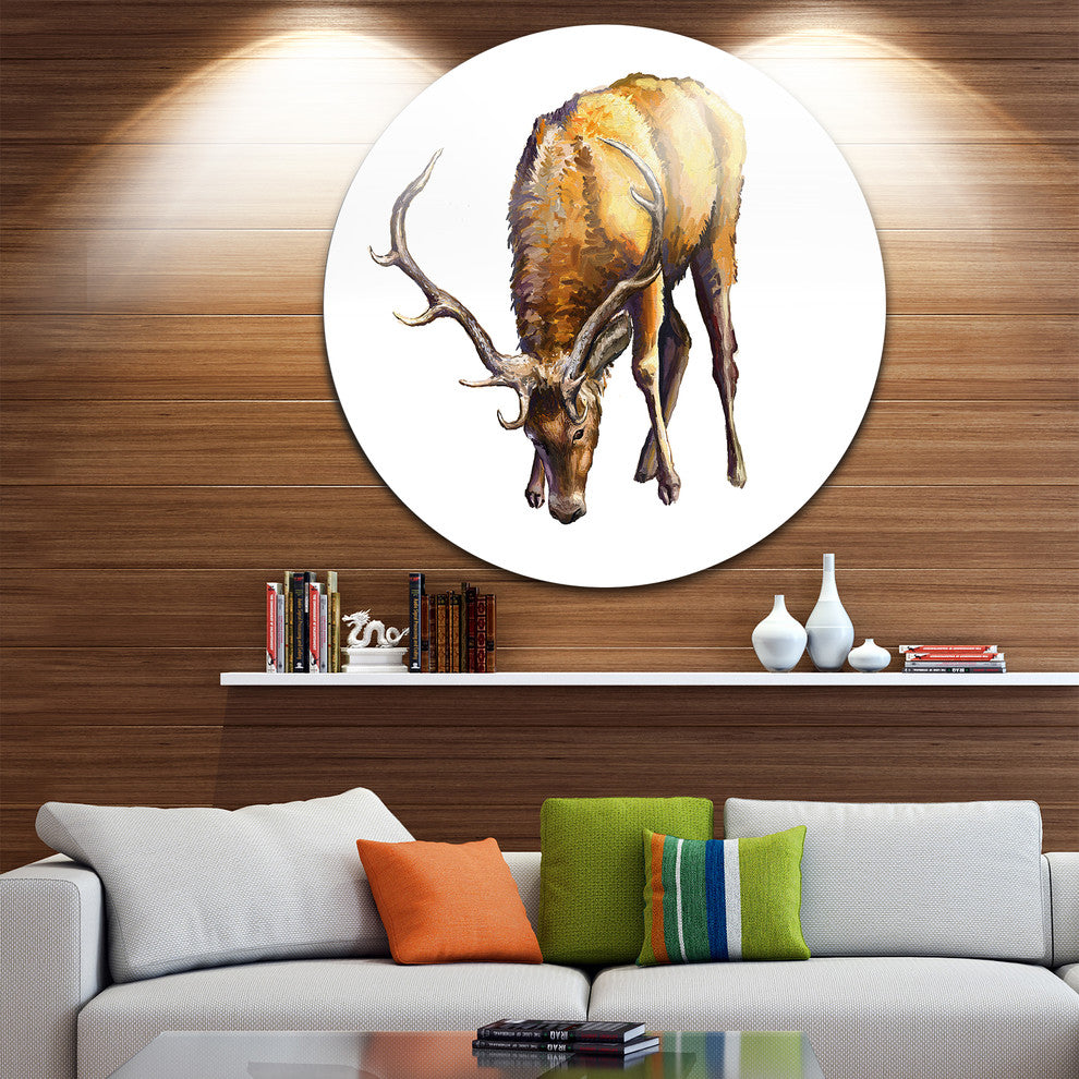 Male Deer Illustration Art, Animal Disc Metal Wall Art, 11"