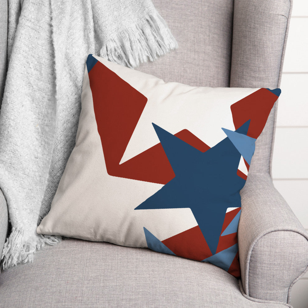 Red, White and Blue Star Pattern 18"x18" Spun Poly Pillow