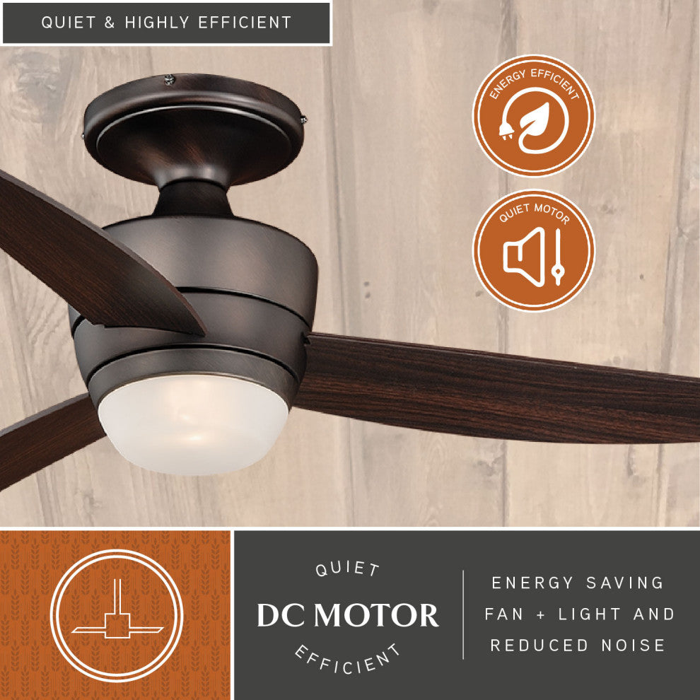Adrian 44" Quiet Flush Ceiling Fan With LED Light Kit and Remote, Copper Bronze