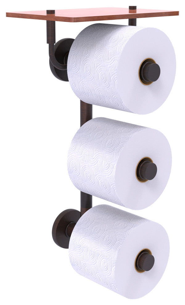 Prestige Skyline 3 Roll Toilet Paper Holder with Wood Shelf, Venetian Bronze