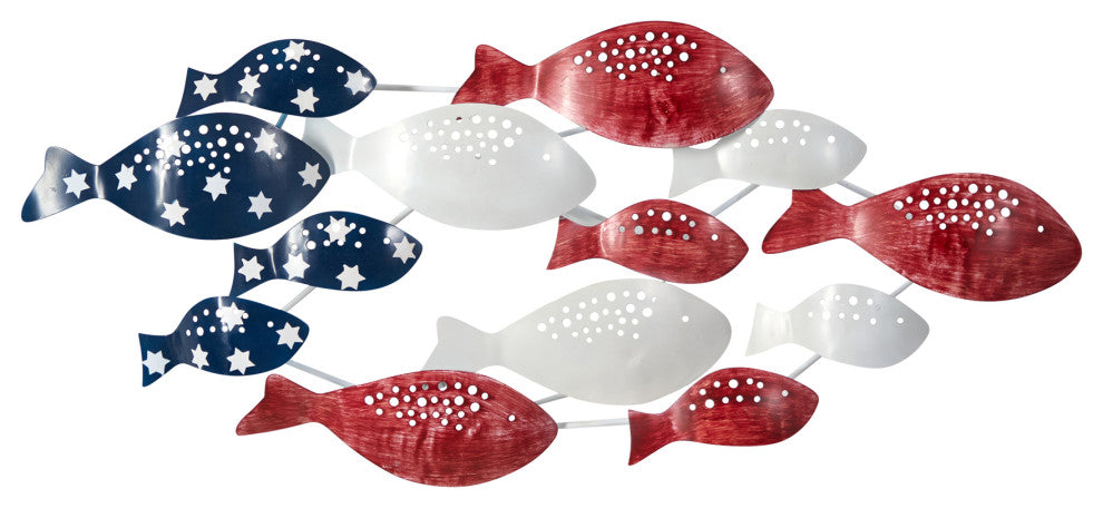 39" Patriotic Metal Fishes Wall Art Decor