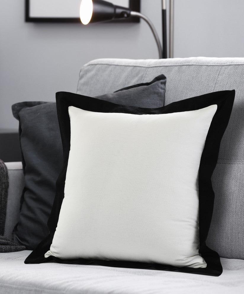 Ox Bay Handwoven White/Black Bordered Organic Cotton Pillow Cover, 20"x20"
