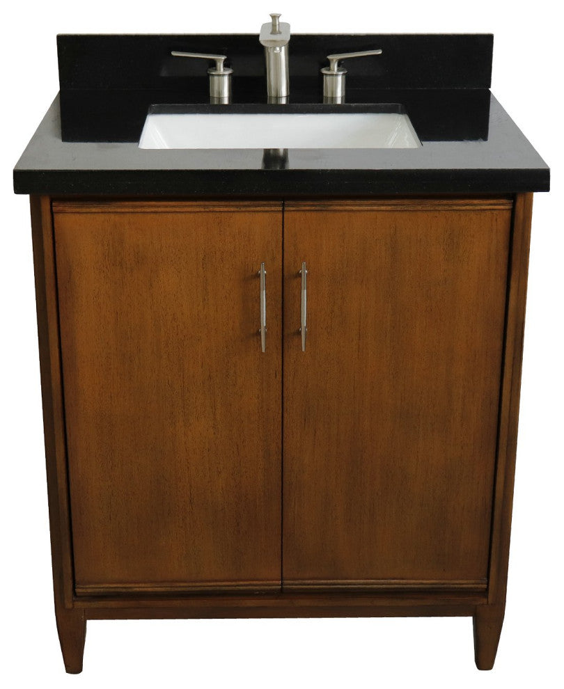 31" Single Sink Vanity, Walnut Finish With Black Galaxy Granite
