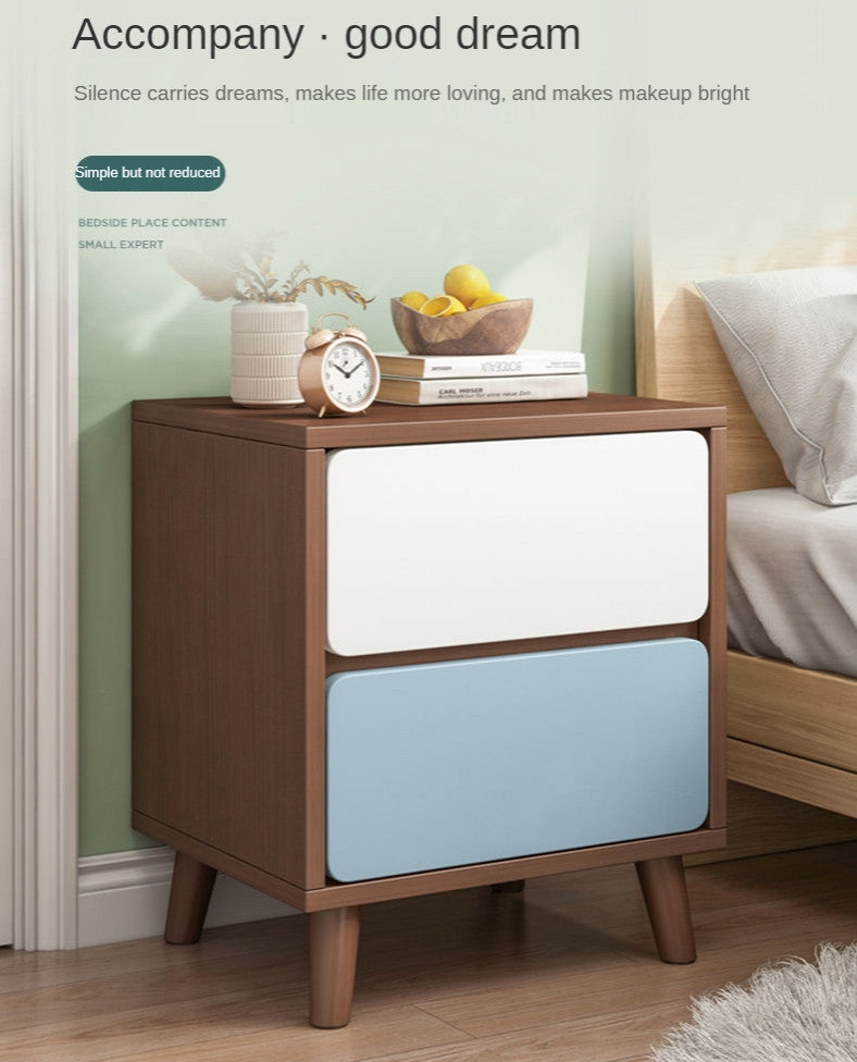 Nordic Wooden Bedside Table Of Drawers For Bedroom, Wood + White, 1 Drawer