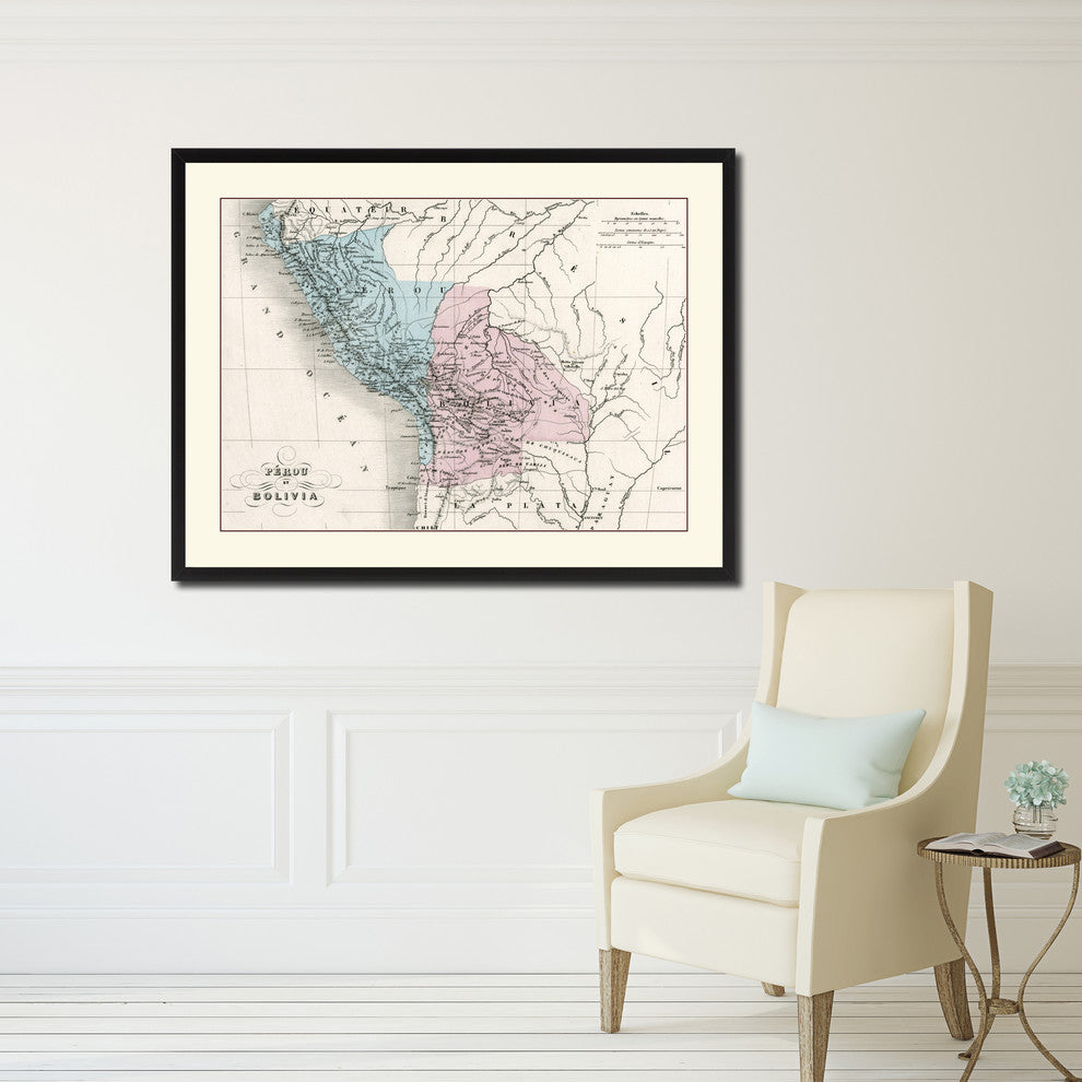 Peru Bolivia Vintage Antique Map Wall Art, 28"x37"