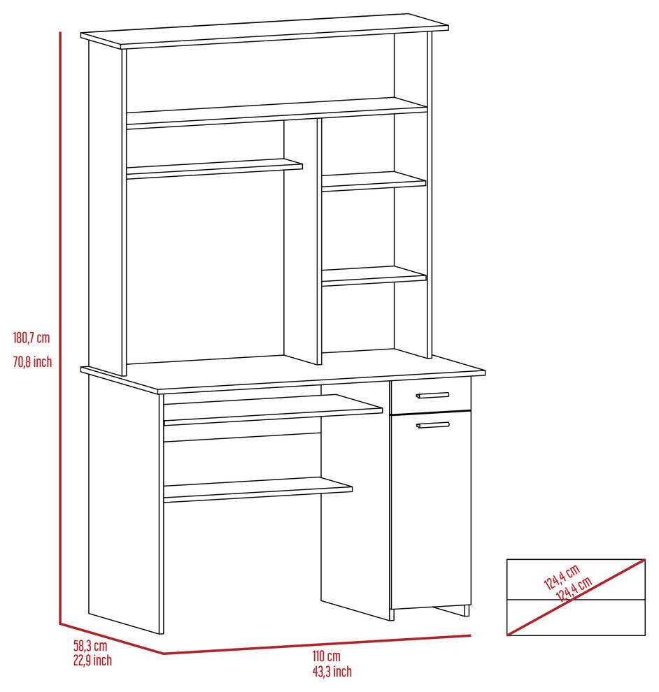 Xalo 180 Compu Hutch Desk, Light Gray