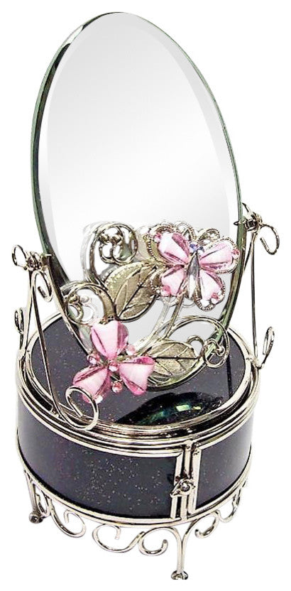 Elegance Pink Butterfly Jewelry Chest With Mirror