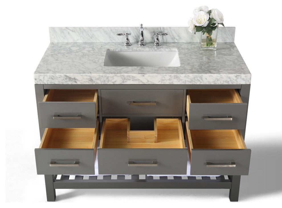 Arcadia Bath Vanity, Sapphire Gray, 48", Brushed Nickel Hardware, Single, Freestanding