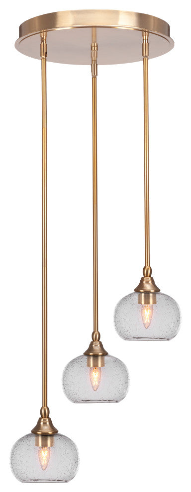 Empire 3-Light Cluster Pendalier, New Age Brass/Clear Bubble