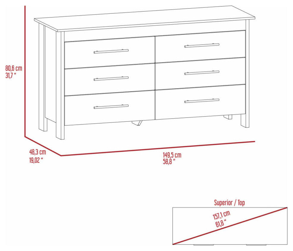 Luxor 6 Drawer Double Dresser, Black