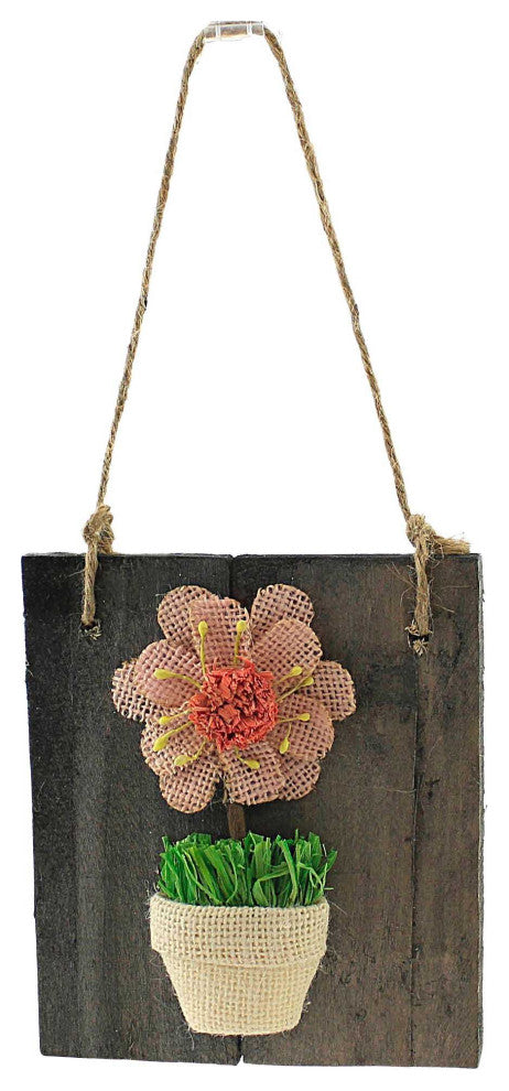 Home Flower Wall Decor Burlap Wood S Rustic Natural Potted Daisy