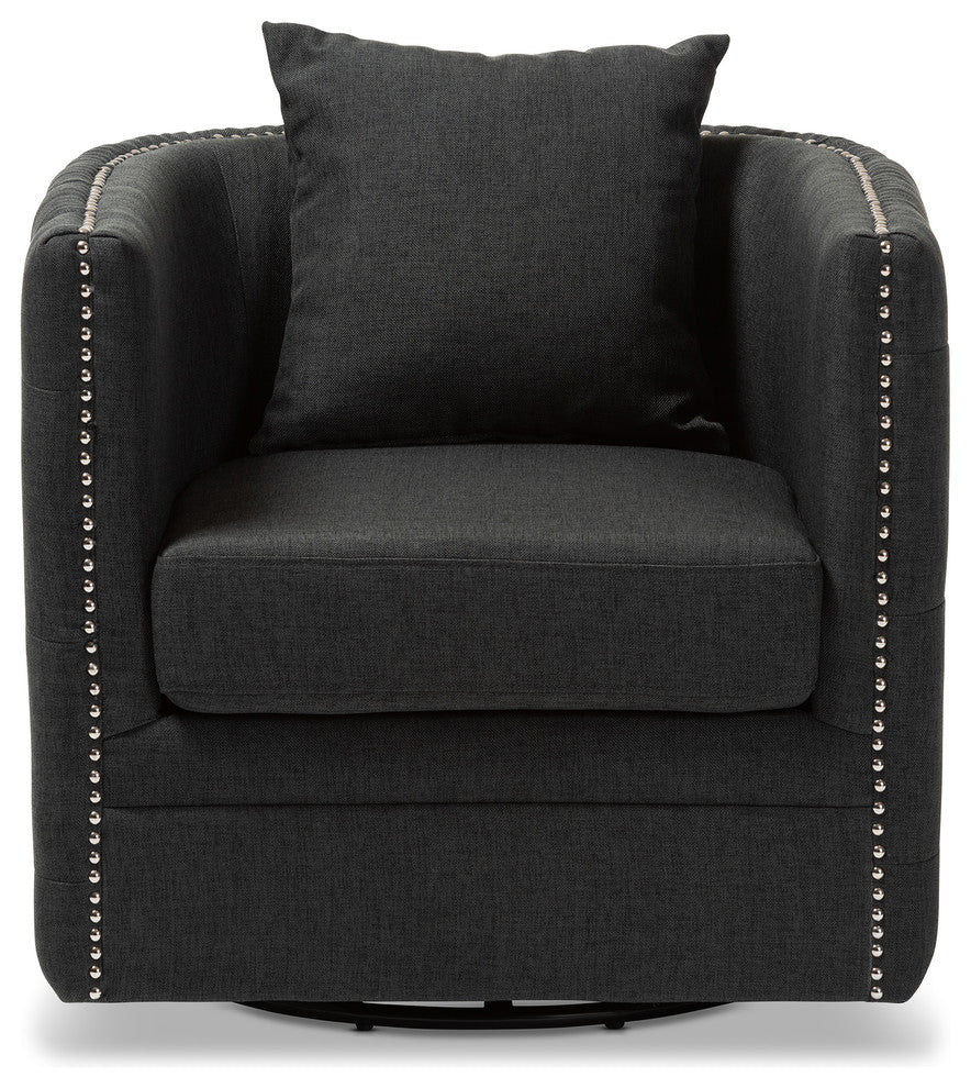 Karita Upholstered Tufted Swivel Chair, Gray