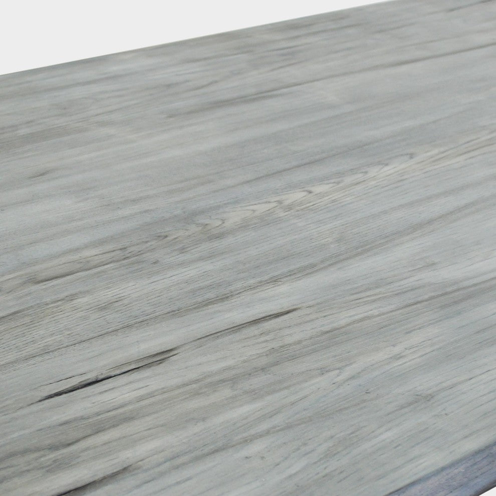 White Oak Plank Dining Table and Black Metal Legs, Light Gray