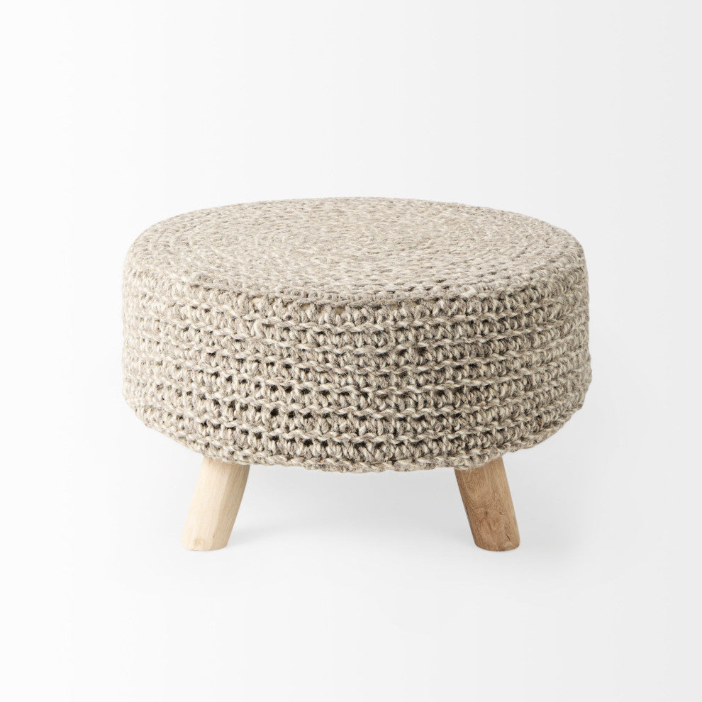 Bina Light Gray 4-Legged Wool Stool