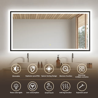 Apollo Anti-Fog Dimmable Vanity, LED Lighted Wall Mirror, Matte Black, 60"