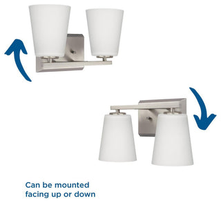 Vertex Collection Two-Light Brushed Nickel Etched White Glass Bath Light