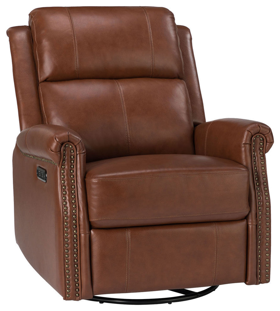 Kaietan Genuine Leather Power Rocking Recliner, Brown