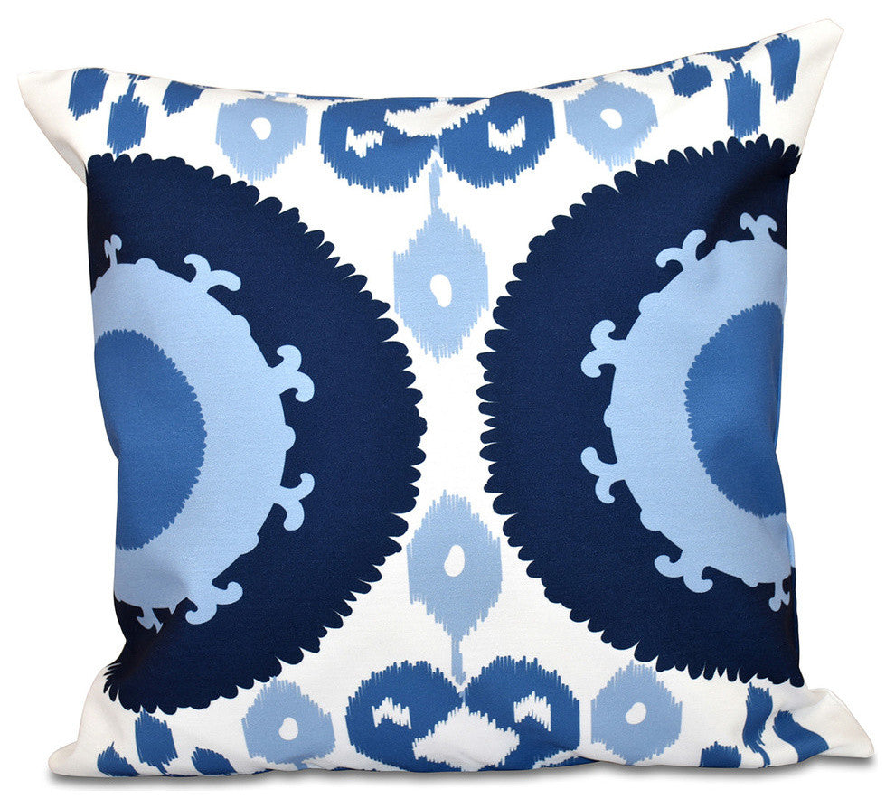Boho , Geometric Outdoor Pillow, Navy Blue, 18"x18"