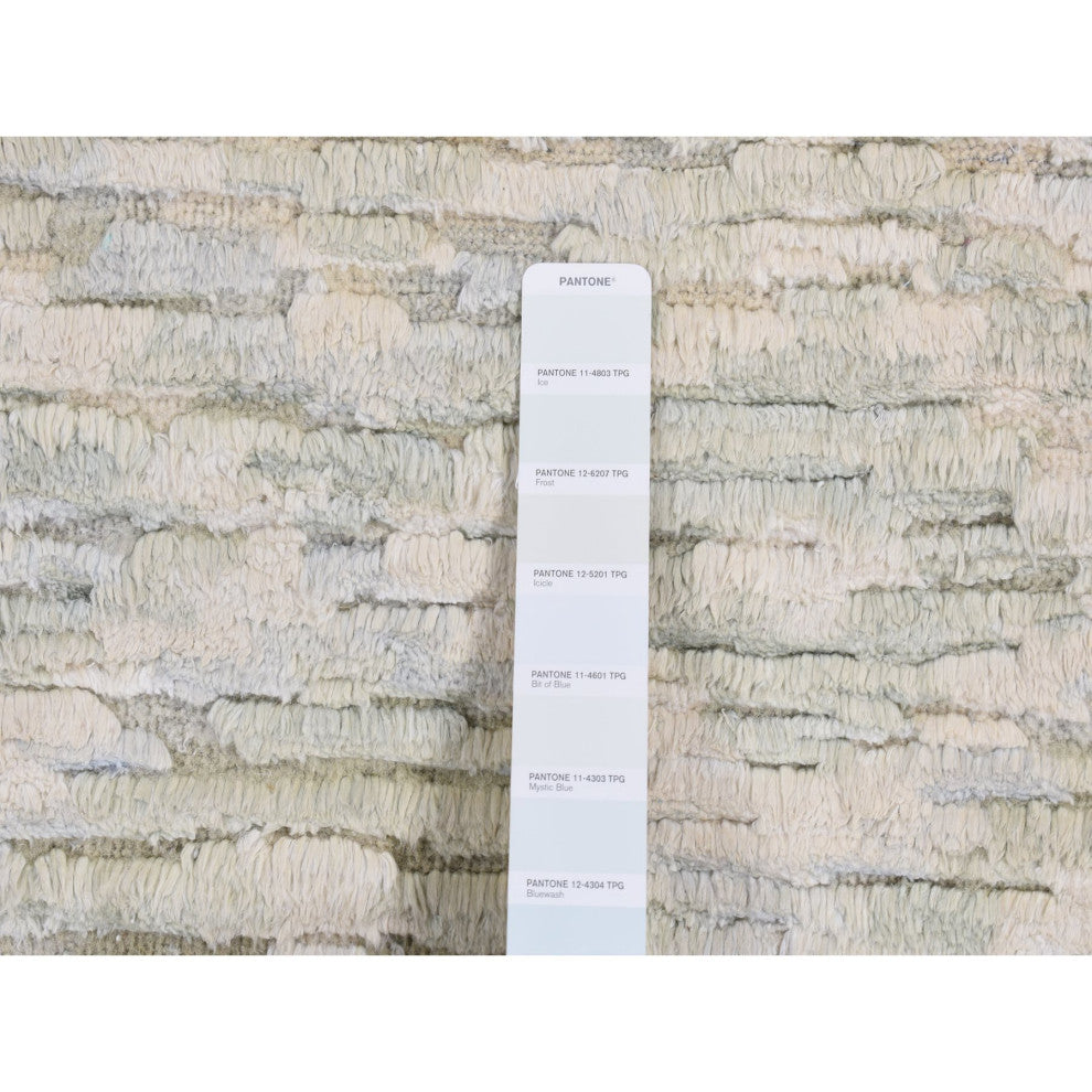Ivory Pure Silk With Textured Wool Fluffy Collection Hand Knotted Rug 9'10"x14'