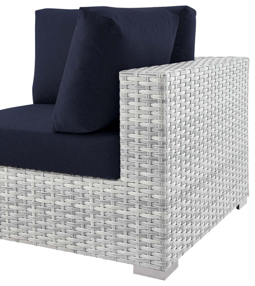 Lounge Chair, Rattan, Wicker, Gray Blue Navy, Modern, Outdoor Patio Cafe