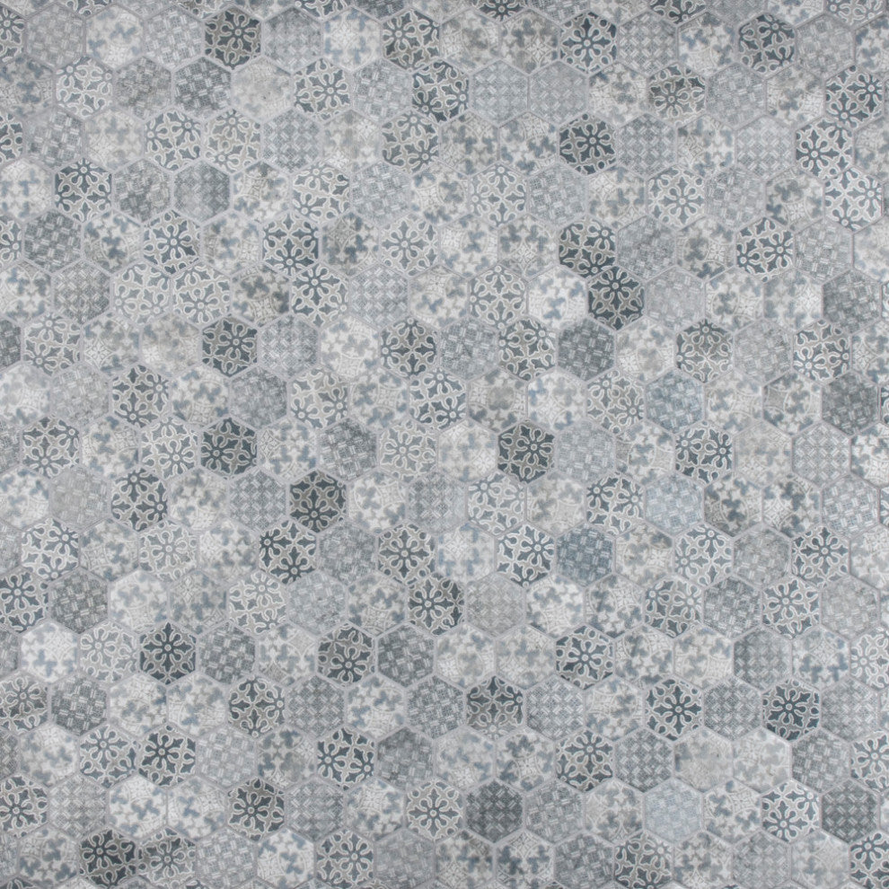 Medley 2" Hex Slate Blue Porcelain Floor and Wall Tile