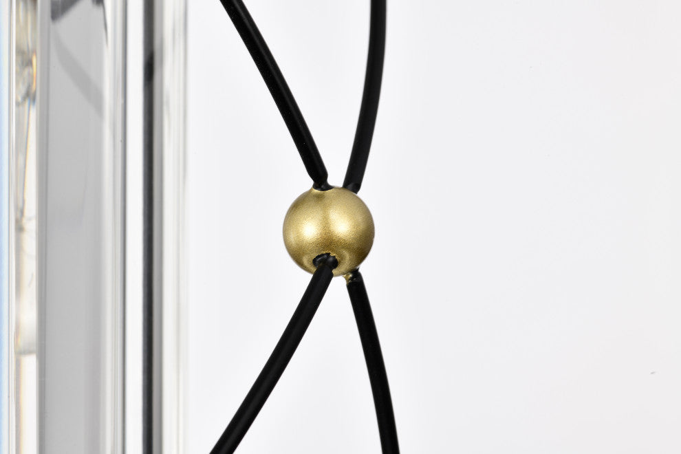 1-Light Black and Gold Cage Mini Pendant With Hanging Crystals