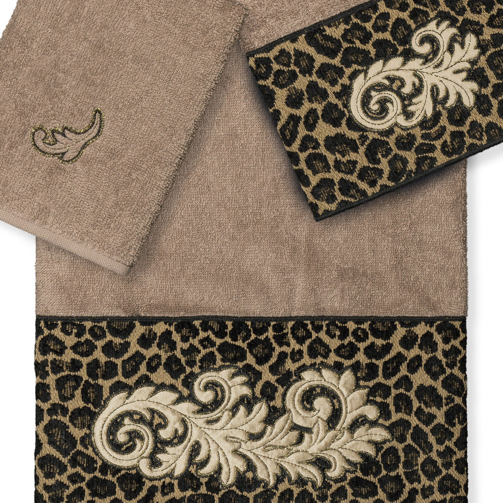 Linum Home Textiles Turkish Cotton April 3-Piece Embellished Towel Set, Latte