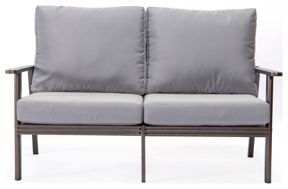 Leisuremod Walbrooke Patio Loveseat With Brown Aluminum Frame, Gray
