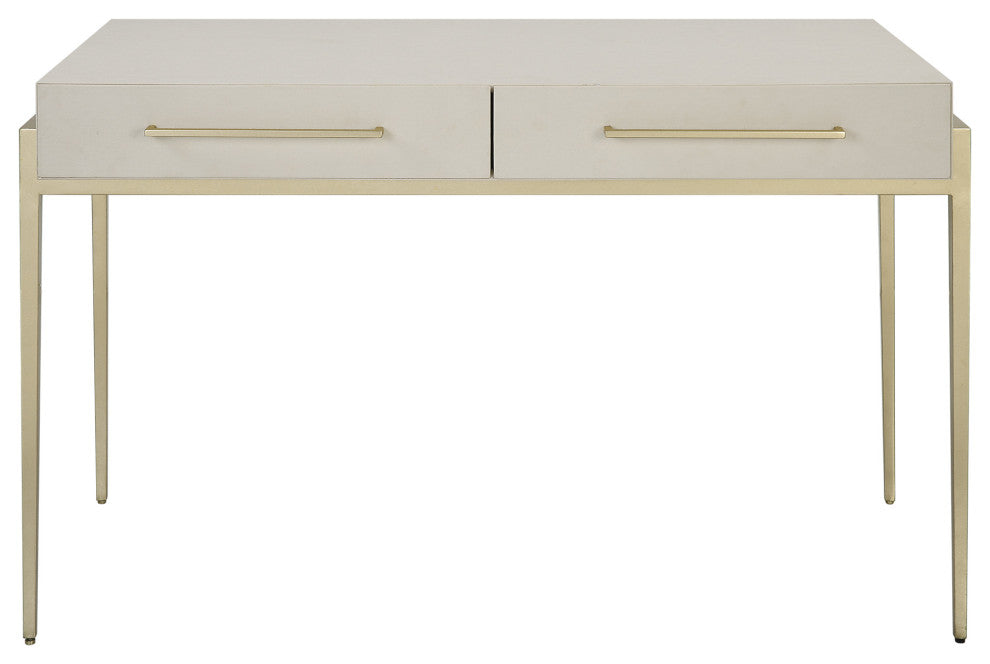 Uttermost 22900 48" MDF and Metal 2 Drawer Writing Desk - Gold / White