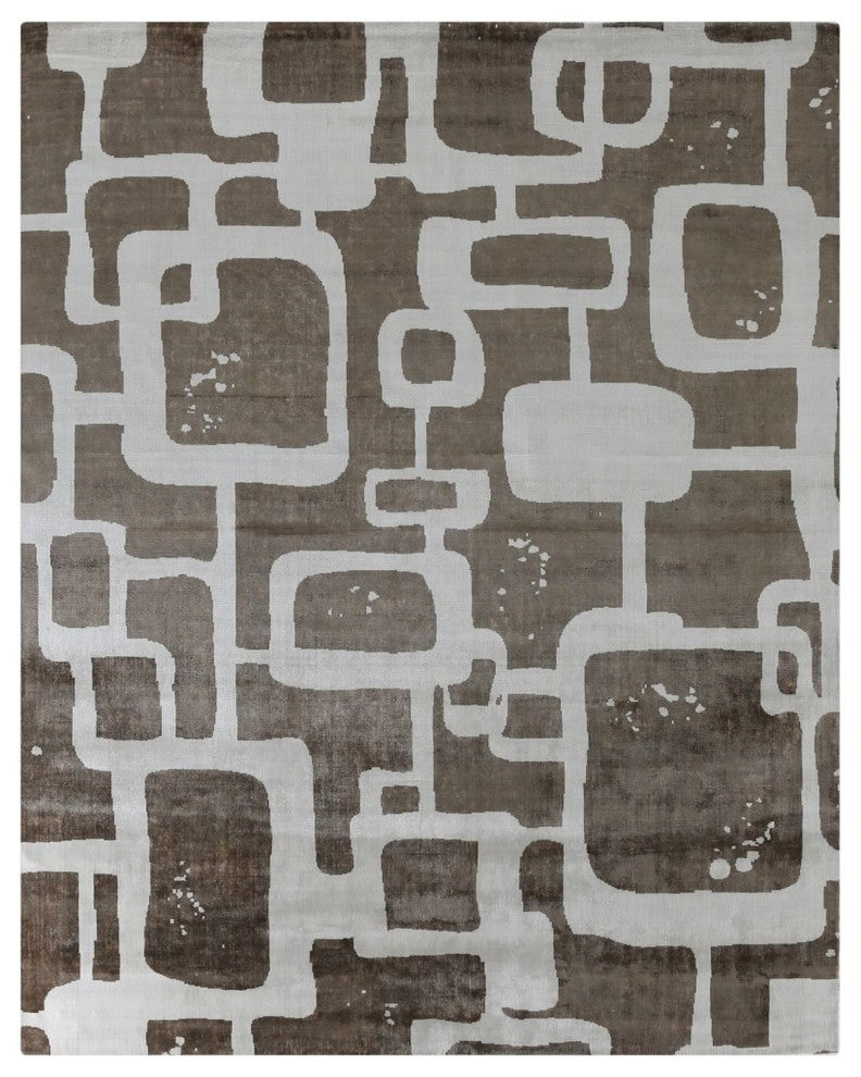 Koda Hand-Loomed Bamboo Silk and Cotton Brown/Silver Area Rug, 9'x12'