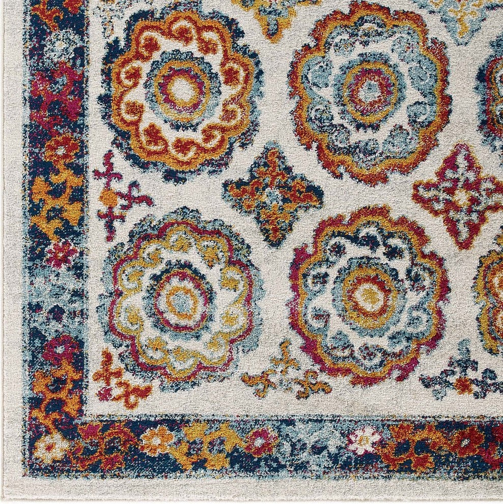Transitional Distressed Vintage Floral Moroccan Trellis 8x10 Area Rug