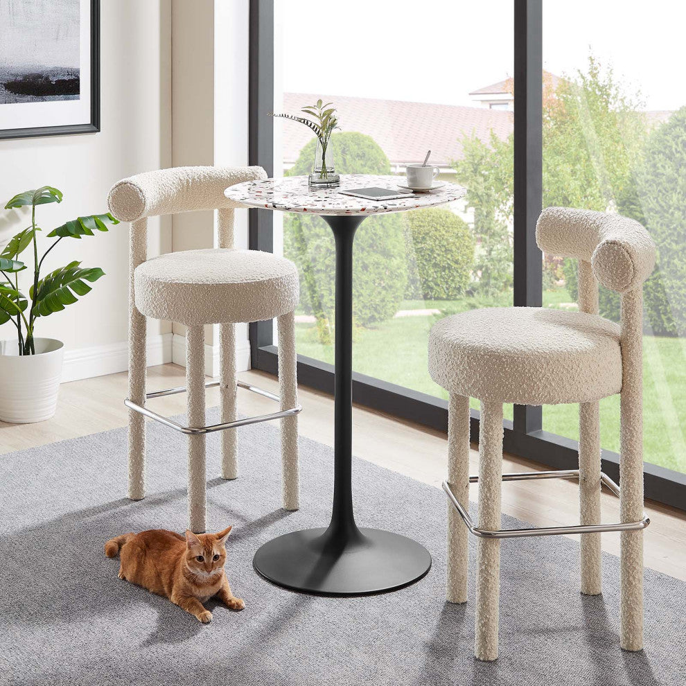 Lippa 28" Round Terrazzo Bar Table, Black White