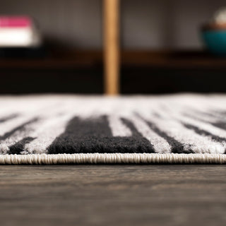 Linear Modern Half-Stripe Area Rug, Gray/Cream, 2 X 8