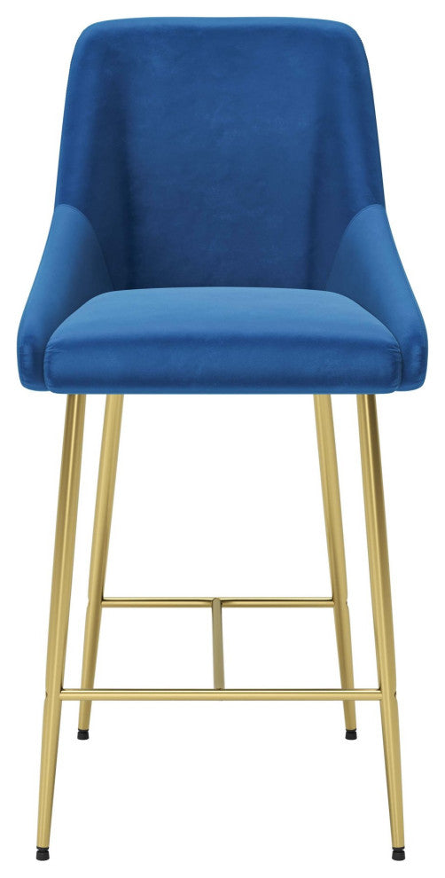 Counter Stool Chair, Steel Metal, Fabric, Navy, Gold, Bar Kitchen Cafe Bistro