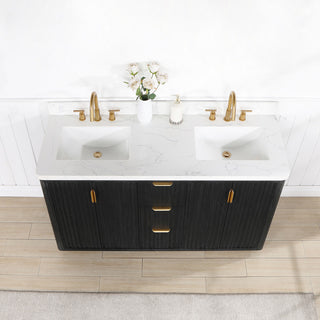 Vinnova Cadiz Bath Vanity, Composite Stone Top, Black, 60", No Mirror