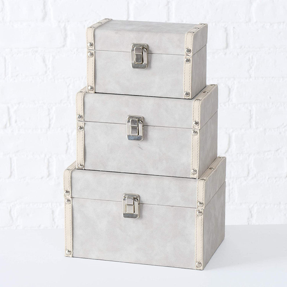 3 Piece Studded Grey Decorative Box Set
