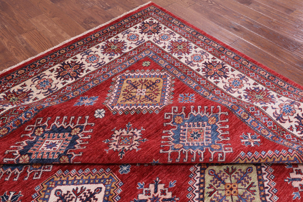 Super Kazak Geometric Hand Knotted Wool Rug 8' 8" X 12' 2" Q9526