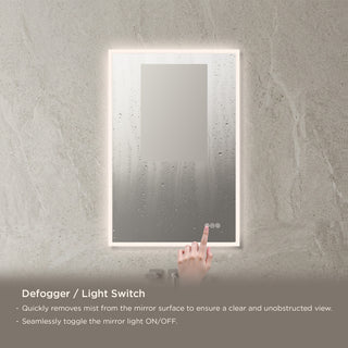 Fogless, Dimmable, Color Temperature Adjustable LED Mirror, 24x36