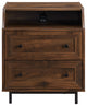 22" Curved Open Top 2 Drawer End Table With USB, Dark Walnut